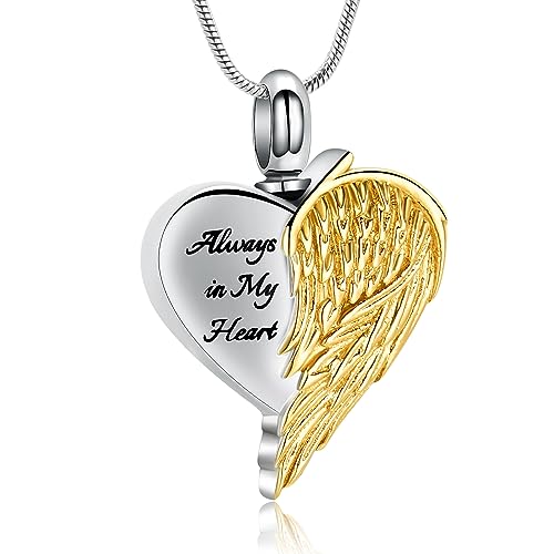 Hearbeingt Angel Wing Heart Urn Necklaces for Ashes Cremation Jewelry 1-Gold