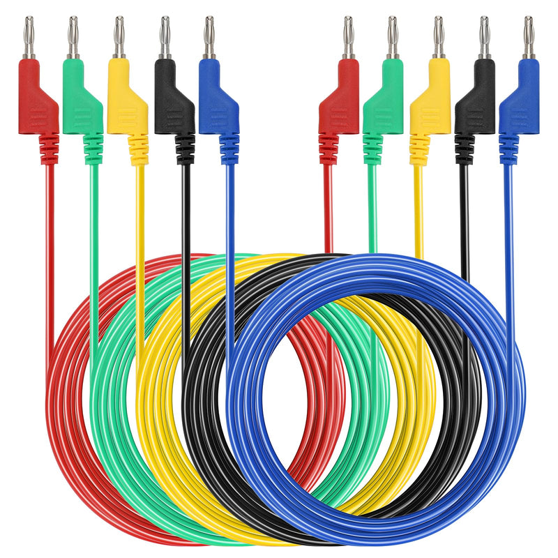 [Australia - AusPower] - Sumnacon 5Pcs Banana to Banana Plug Test Lead, 4mm Stackable Banana Plug Wire Test Cable Lead for Multimeter, Electrical Test Wire 1000V/15A 9.8 Ft/3M 
