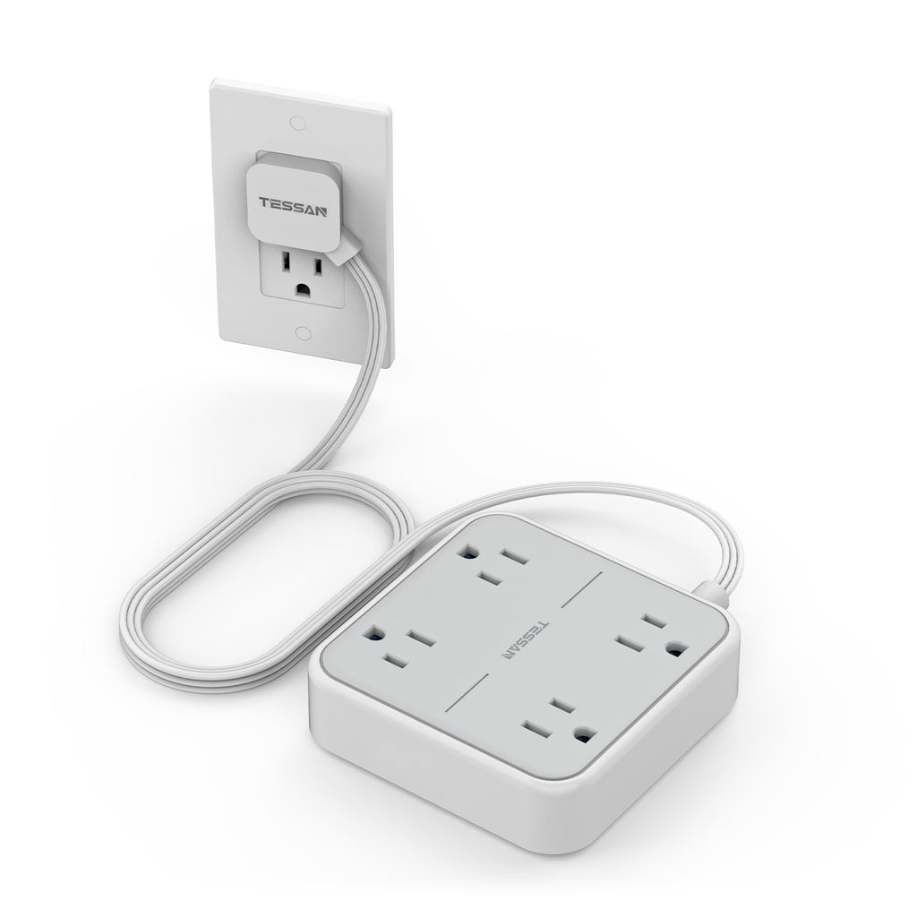 [Australia - AusPower] - Surge Protector Power Strip, TESSAN 5 ft Extension Cord Flat Plug with 4 Widely Outlets, Indoor Desk Charging Station with Surge Protection for Home, Office Supplies, Dorm Room Essentials Grey & Surge Protector (No USB) 