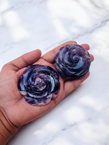 Amethyst Crystal Rose, Amethyst Hand Carved Flower, Crystal Flower, Handmade Crystal Hand Carved Rose, Home Decor Office Table Decor Reiki Healing Crystal Antique Showpeiece 50-60MM