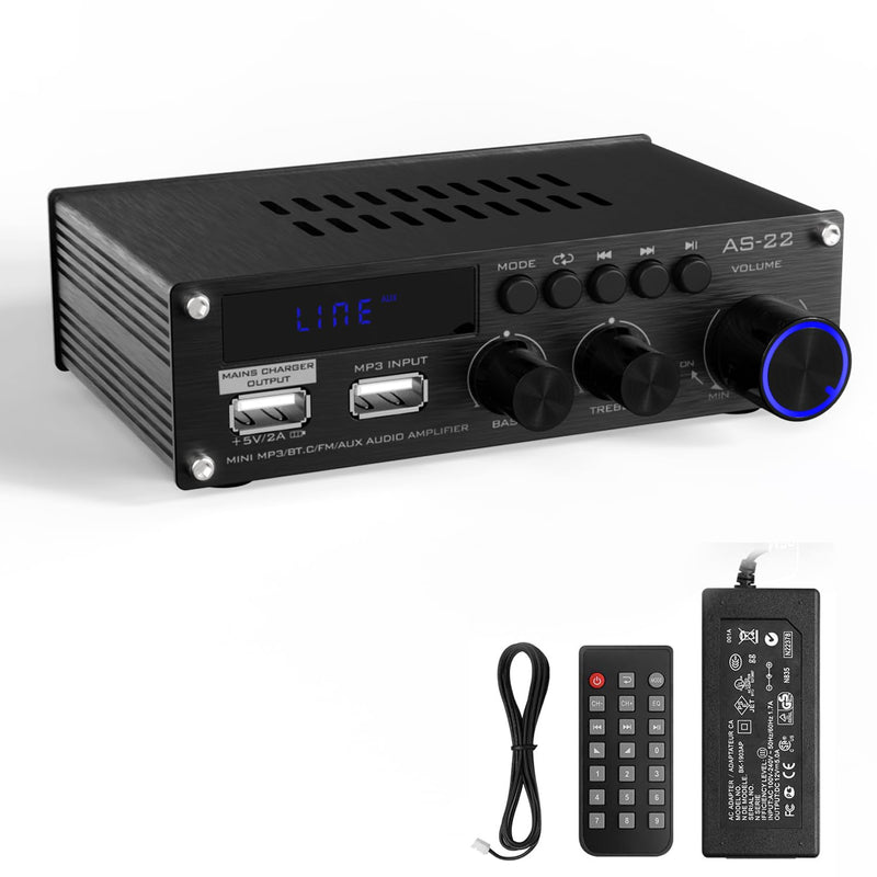 [Australia - AusPower] - Sunbuck Mini Amplifier, Stereo Receivers for Home Stereo System, 2 Channel Stereo Amplifier with RCA/USB/FM, Bluetooth Receiver Amplifier, Home Theater 300Wx2, Mini Amplifier for Speakers, AS-22BU Mini Size-300W 