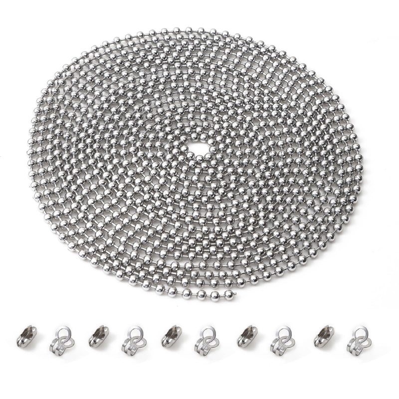 [Australia - AusPower] - 120 Inch Beaded Ball Pull Chain Extension Roller Shade Bead Chain Extende, Great Pulling Force Stainless Steel with 10 Connectors (4.5mm, Silver) 0.18"W x 120"H 