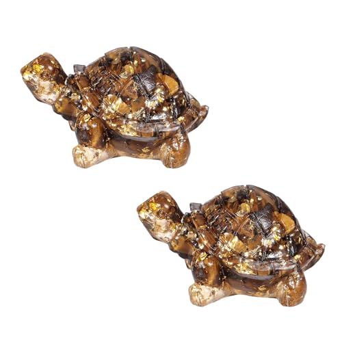 Rockcloud Pack of 2 Tiger's Eye Stone Crystal Resin Turtle Pocket Stone Brown