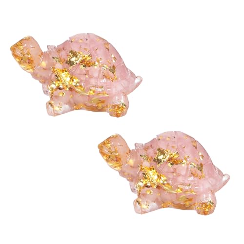 Rockcloud Pack of 2 Rose Quartz Crystal Resin Turtle Pocket Stone Pink