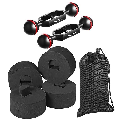 MINIFOCUS 4PCS Underwater Camera Buoyancy Kits & 4" Double Ball Aluminum Alloy Extension Arm