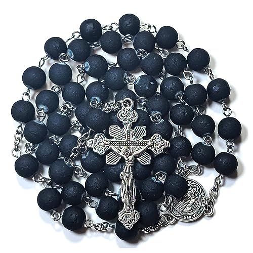 Rosary Beads Chaplet Frosted Ceramic Rosery Cross Catholic gifts Black