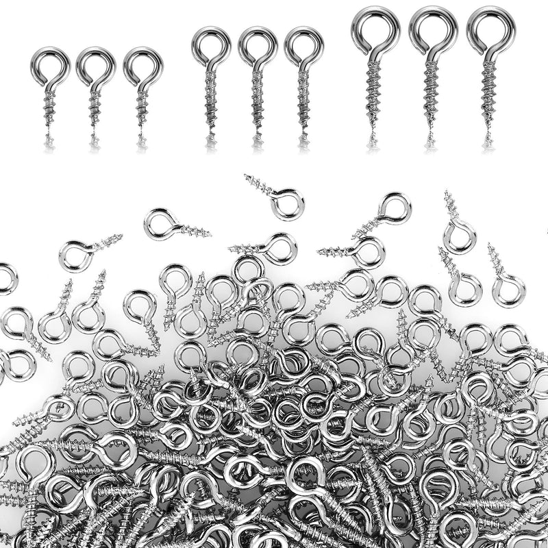 [Australia - AusPower] - 300 Pieces Small Screw Eye Pins 3 Sizes Screw Threaded Eye Pin Hooks Mini Stainless Steel Eyelet Screws Hooks for Jewelry Making DIY Art Craft (0.16 x 0.3 0.16 x 0.4 0.2 x 0.47) Inch 