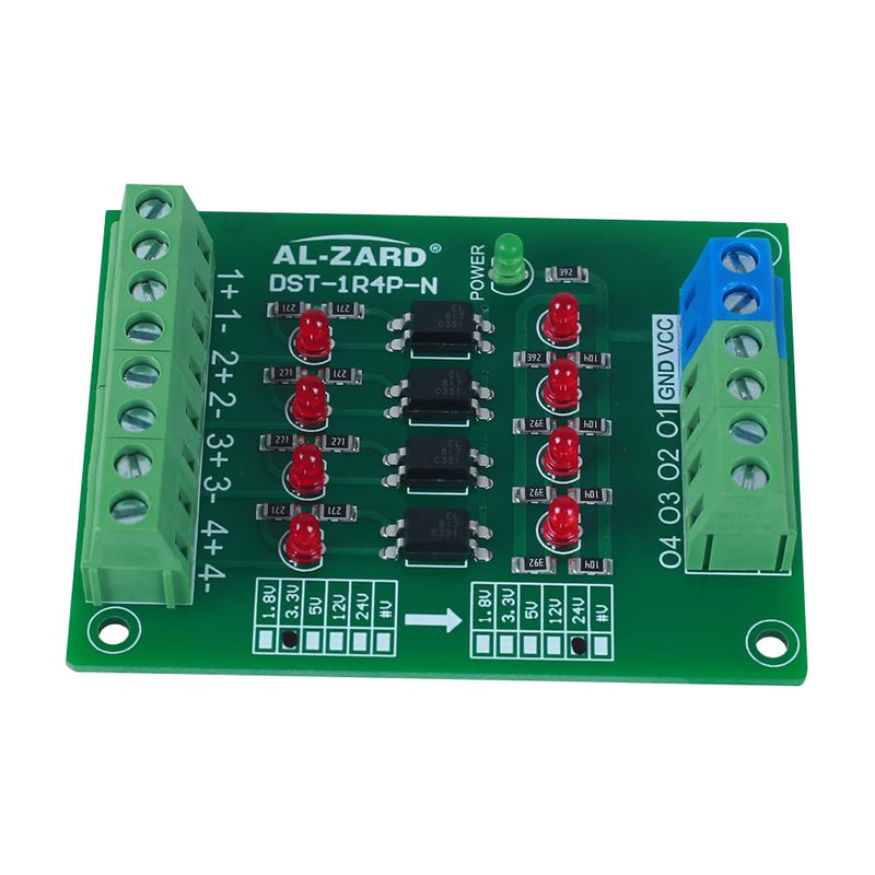 Optocoupler Isolation Board,3.3V to 24V 4-channel PLC Signal Level Voltage Conversion Board for Signal Isolation