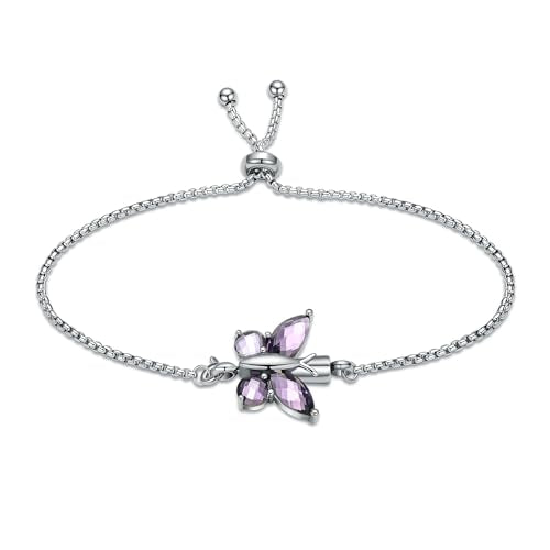 constantlife Crystal Butterfly Cremation Bracelet for Ashes for Women Stainless Steel Pendant Urn Keepsake Adjustable Wristband Bangle Memorial Jewelry Gift Purple