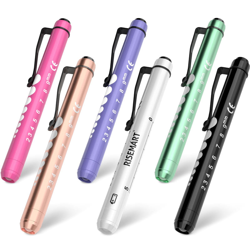 [Australia - AusPower] - RISEMART 6packs Pen Lights for Nurses Reusable Medical Pen Light with Pupil Gauge and Ruler, White Light LED Penlight for Nurse Student Doctors EMT Multicolor 