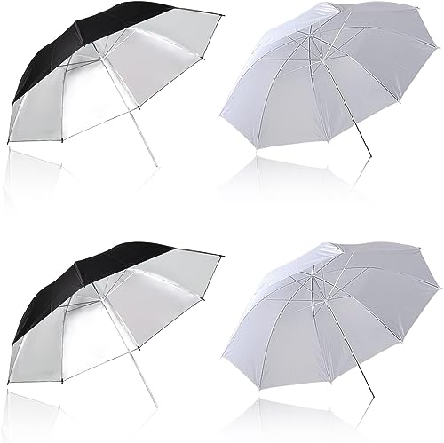 [4 Pack] Photography Umbrella Lighting Kit,43" & 33" Translucent White Soft Umbrella & Silver Reflector Umbrella KIt for Studio/Outdoor Photo and Video Lighting Accessories, Whole Set for Photography… 1*33"White+1*33"Black+1*43"White+1*43"Black