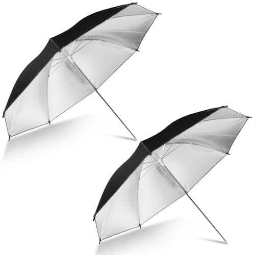 [2 Pack] 43" Black/Silver Reflective Umbrella Kit for Contrast, Concentrative Light, Studio/Outdoor Photo and Video Lighting Accessories 2* 43" Black