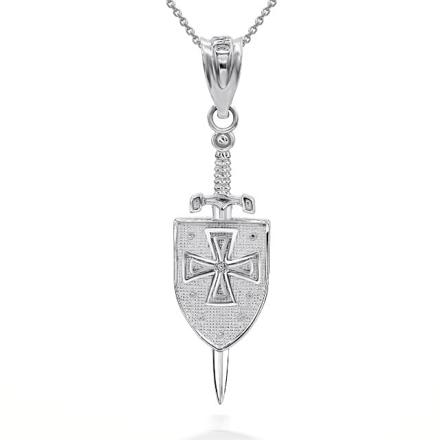 3D Saint Michael Sword & Shield Cross Pendant Necklace 925 Sterling Silver Pendant + 18" Chain