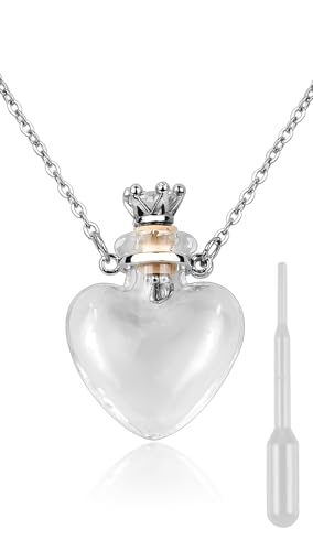 DS. DISTINCTIVE STYLE Vial Necklace Heart Shaped Perfume Bottle Pendant Blood Vial Necklace for Liquid Memorial Jewelry for Ashes Glass Keepsake Urn Necklace for Women