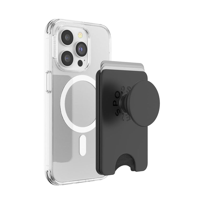 [Australia - AusPower] - PopSockets Phone Wallet with Expanding Grip and Adapter Ring for MagSafe®, Phone Card Holder, Wireless Charging Compatible, Wallet Compatible with MagSafe® - Black 
