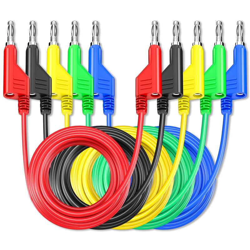 [Australia - AusPower] - Goupchn 5PCS Stackable Banana to Banana Plug Test Leads Soft Electrical Test Cable Wire 10ft/3m for Multimeter 1000V 15A Five Colors 