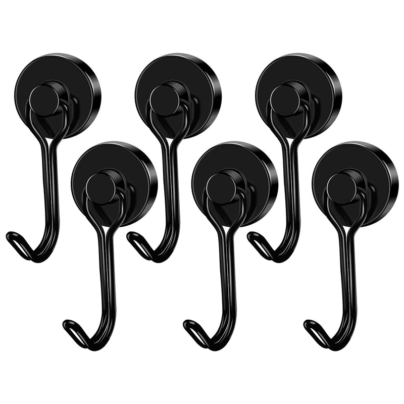 [Australia - AusPower] - LOVIMAG Magnetic Hooks for Cruise Cabins, 40lbs Cruise Magents with Epoxy Coating, Swivel Neodymium Magnets with Hooks for Refrigerator, Locker Accessories, Cruise Essentials, Home Must Haves-6 Pcs 6 Pack Black 