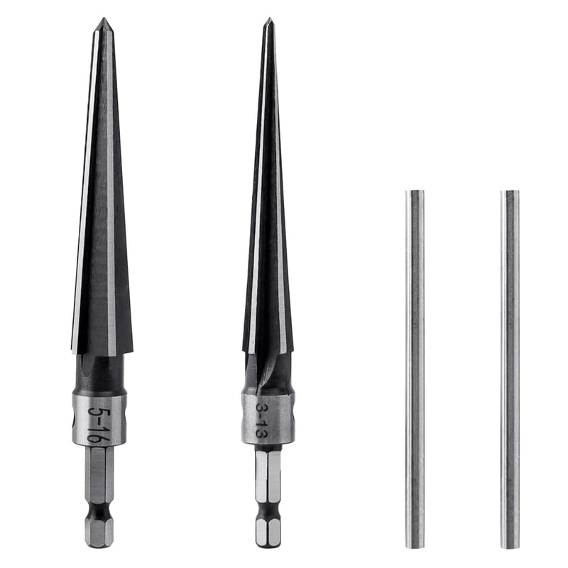 [Australia - AusPower] - 2Pcs T Handle Taper Reamer Set,6 Fluted Chamfer Reaming Guitar Bridge Pin Hole Handle Tapered Reamers Woodworker Tool 1/8"-1/2" (3-13mm) & 3-16''-5/8'' (5-16mm) 