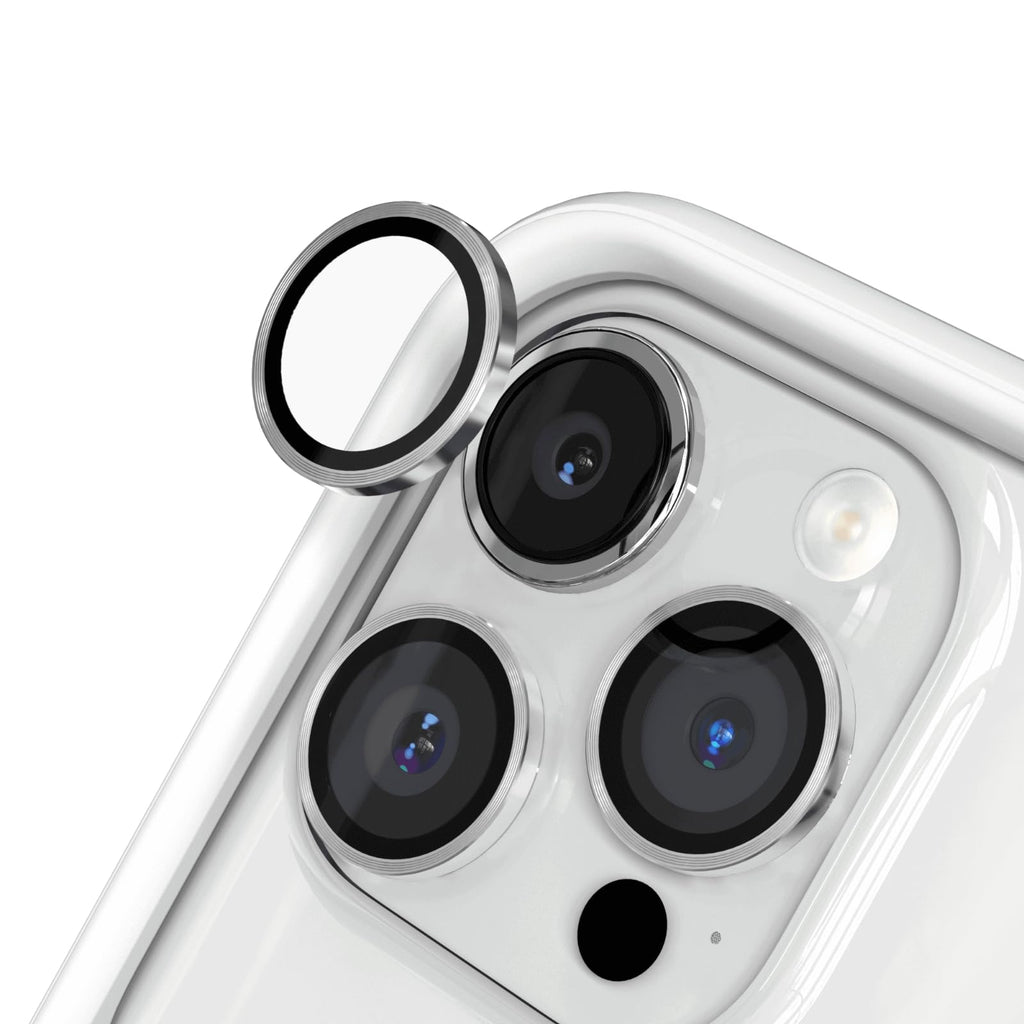 [Australia - AusPower] - RhinoShield Camera Lens Protector Compatible with [iPhone 15 Pro/15 Pro Max] Impact Protection-High Clarity and Scratch/Fingerprint Resistant 9H Tempered Glass with Aluminum Trim-Silver Silver 