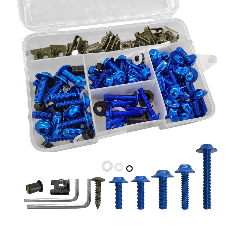 [Australia - AusPower] - 177pcs Fairing Bolt Kit, M5 M6 Motorcycle Windscreen Screws,Universal Motorcycle Fairing Screws, Aluminum Fasteners Fairing Bolts Nut Clips Kit, Fasteners Fixing Sportbike Bolts Fairing(blue) blue 