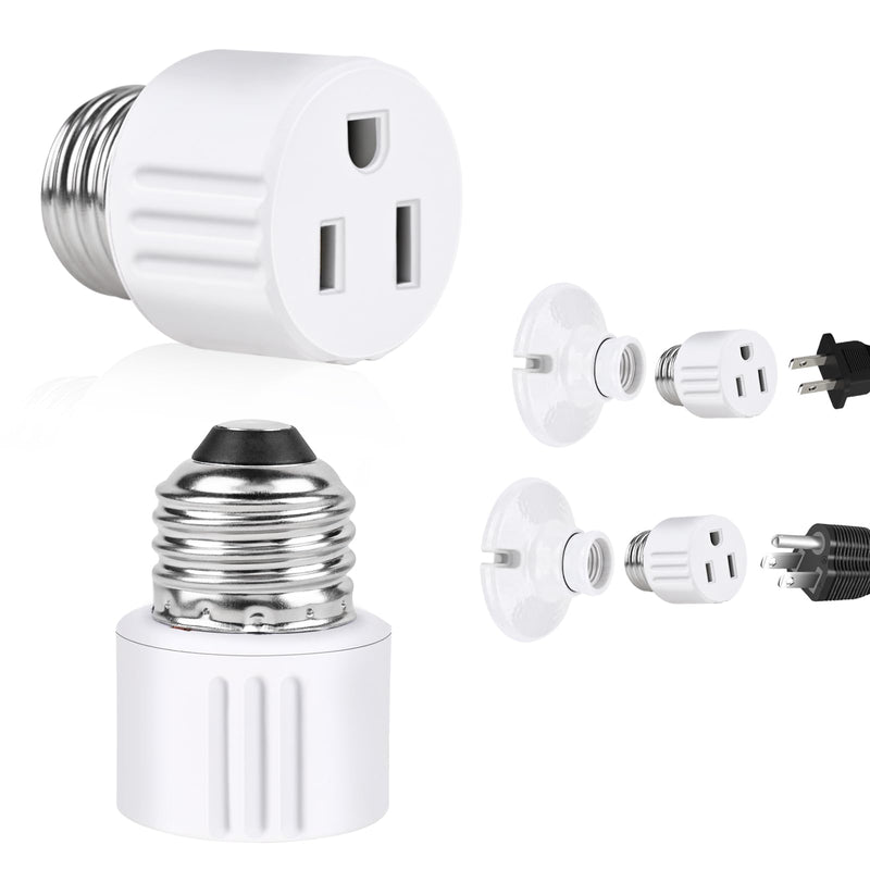 [Australia - AusPower] - Outlet Light Socket Adapter,Screw in Outlet Socket,E26 Light Bulb to Outlet Socket Converter,Light Bulb Plug Adapter for Porch Light Socket,Camera,Garage Light (1) 1 