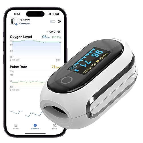 Vibeat Bluetooth Pulse Oximeter with 12 Offline Data, Rechargeable Oxygen Saturation Meter Finger, Continuous Monitoring, Pulse Oximeter, Finger Oximeter, Convenient Heart Rate Monitor with App