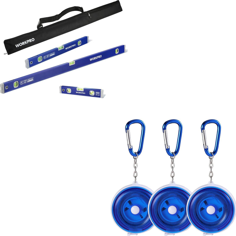 [Australia - AusPower] - WORKPRO 3-Piece Spirit Level Set (12", 20", 40") and WORKPRO 3-Pack Measuring Tape for Body 