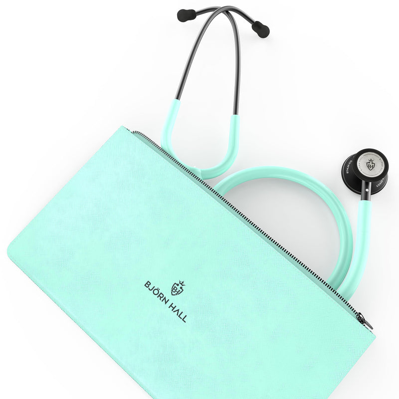 [Australia - AusPower] - Matte Black Turquoise Stethoscope & Case | Adult Dual Head Classic Chestpiece | Lightweight Design 5.9oz | Length 26in | Perfect for CMA Cardiac Med Student Nurse | Mint Teal Tubing MBGT Matte Black - Turquoise Stainless Steel 