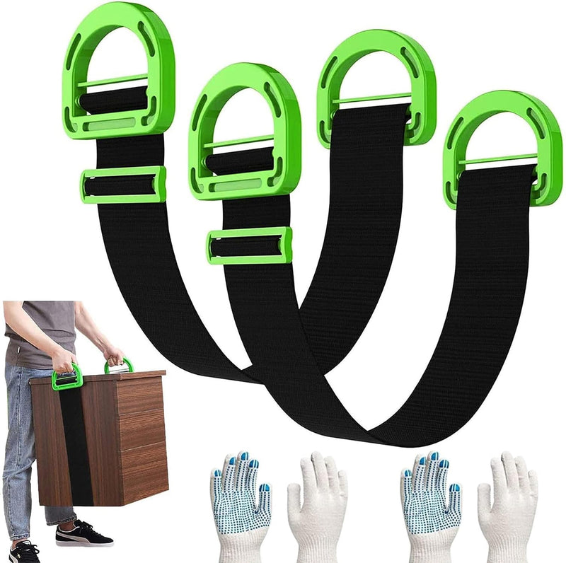 [Australia - AusPower] - Adjustable Lifting Moving Straps, Furniture Moving Straps Support up to 600Lbs for Furniture, Boxes, House-Moving, 2Pack One-Person Handle Lifting Straps with Anti-Slip Gloves Green-1Person Straps 