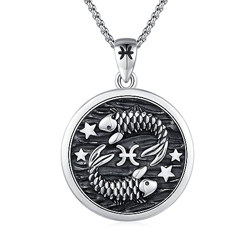 925 Sterling Silver Zodiac Constellation Necklaces for Men Women 2-Pisces (A-Retro Feb.19-Mar.20)