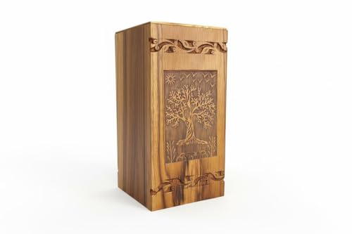 Wooden Cremation Urn for Human Ashes, Tree of Life Memorial Urn for Adults