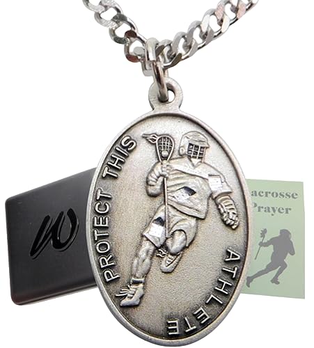 Lacrosse Medal Necklace St Sebastian Patron Saint Athletes Pewter 24 Chain