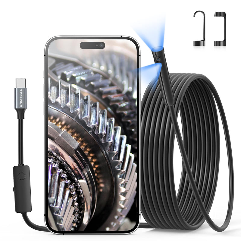 [Australia - AusPower] - Dual Lens Endoscope Camera with Light, Teslong USB-C Borescope Inspection Camera with 8+1 LED Lights, 10FT Flexible Waterproof Fiber Optic Camera Snake Scope compatible with iPhone 15, Android Phone 