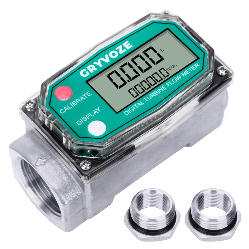 [Australia - AusPower] - 1 Inch Digital Turbine Fuel Flow Meter, 2.6-26 GPM Inline NPT Thread Flowmeter with 3/4 in Adapters for Water, Diesel, Gas Oil, Gasoline, and Other Liquids - Supports Gallon, QTS, PTS, L, m³ 1 inch & 3/4 inch 