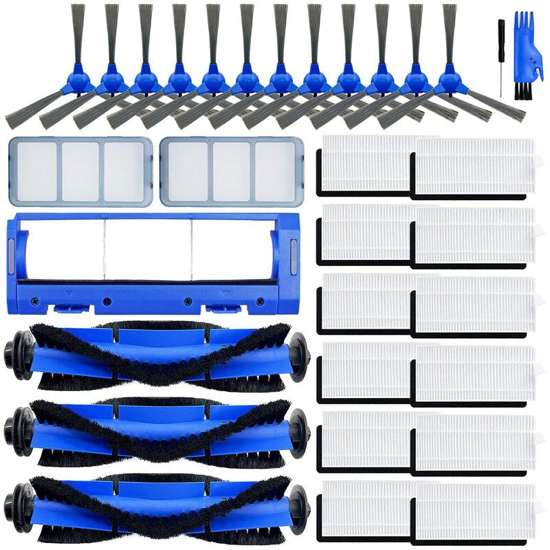 RoboVac 11S Replacement Part Compatible for Eufy RoboVac 11S, 15C, 30, 30C, 12, 35C, 25C, 15T Robotic Vacuums, 3 Rolling Brushes, 12 Filter Sets, 12 Side Brushes, 1 Rolling Brush Guard, 2 Pre Filters 3+12+12+2+1 pack