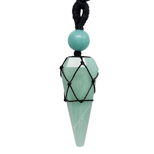 Amazing Gemstone Amazonite Crystal Jewelry for Men : Elegant and Stylish Men Jewelry, Unique Women Men Necklace with Amazonite Crystal Stone Holder Necklace Pendulum (Black Macrame)