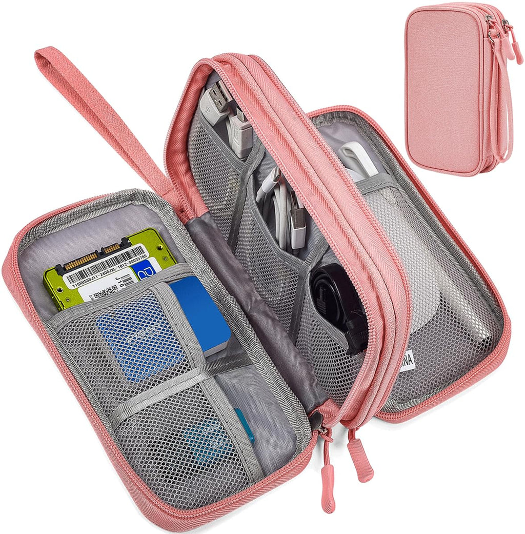 [Australia - AusPower] - Electronic Organizer Travel Cable Accessories Bag, Electronic Organizer Case, Electronic Accessories Organizer Bag for Power Bank, Charging Cords, Chargers, Mouse, USB Cable, Earphones (Light Pink) Double Layer - Light Pink 