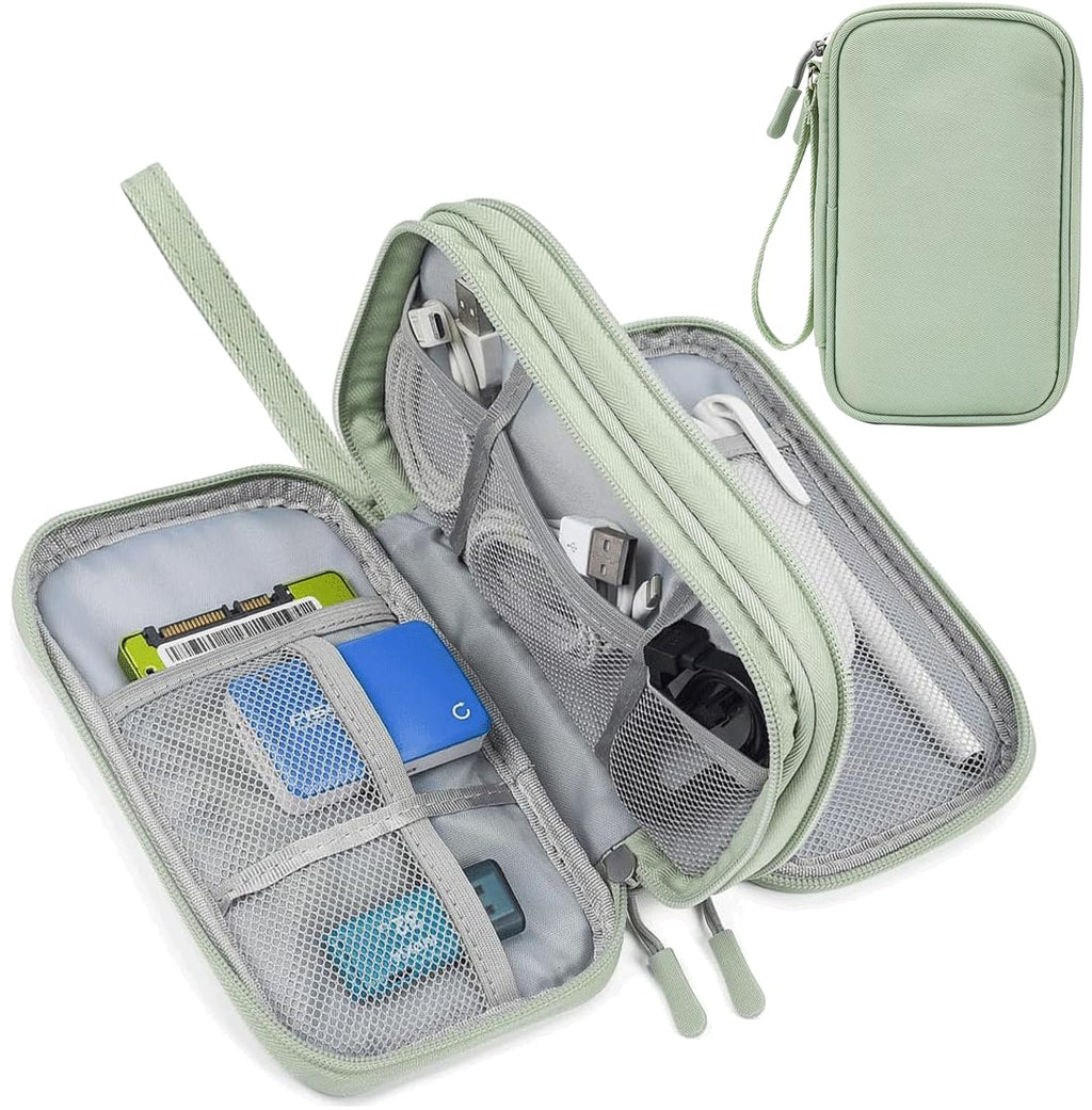 [Australia - AusPower] - Electronic Organizer Travel Cable Accessories Bag,Electronic Organizer Case,Electronic Accessories Organizer Bag for Power Bank, Charging Cords, Chargers, Mouse, USB Cable, Earphones (Mint Green) Double Layer - Mint Green 