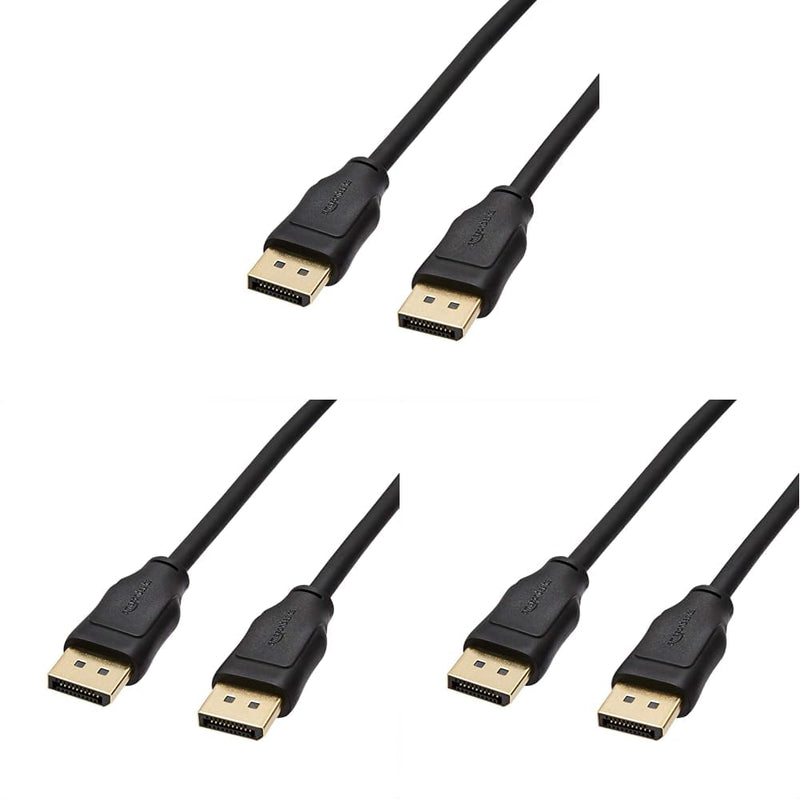 Amazon Basics DisplayPort to DisplayPort 1.2 Cable, 4K@60Hz, 2K@165Hz, 2K@144Hz, High Refresh Rate, Gold-Plated Connectors, 10 Feet, Black (Pack of 3) 10 Feet (Pack of 3)