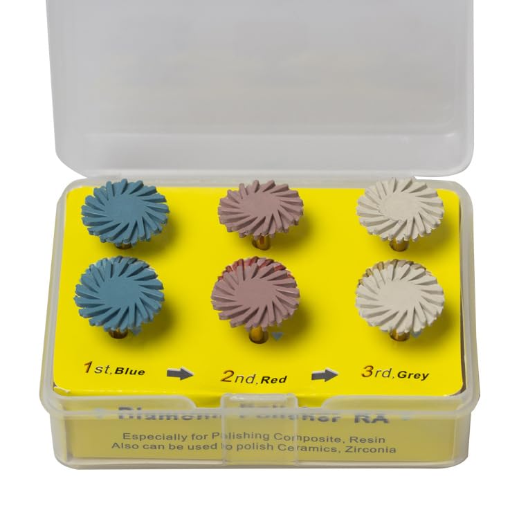 [Australia - AusPower] - Dental Composite Resin Polishing Wheels 6Pcs Rubber Polisher Disc Kit Spiral Flex Diamond System 