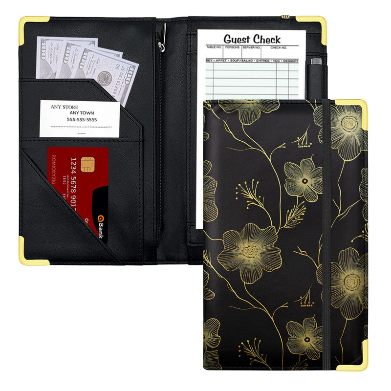 [Australia - AusPower] - Server Book,Cutaswish Server Books for Waitress Cute,Waiter Receipt Book,PU Leather Waitress Book with Zipper Pocket,Waitress Accessories(Leaves B) D 