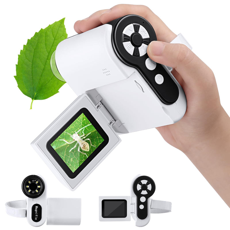 [Australia - AusPower] - Pocket Microscope for Kids, 1000X Handheld Kids Microscope with 6 Adjustable LED Lights, 2'' LCD Screen Mini Portable Microscope for Kids, 32GB SD Card Including Back to School Supplies White 