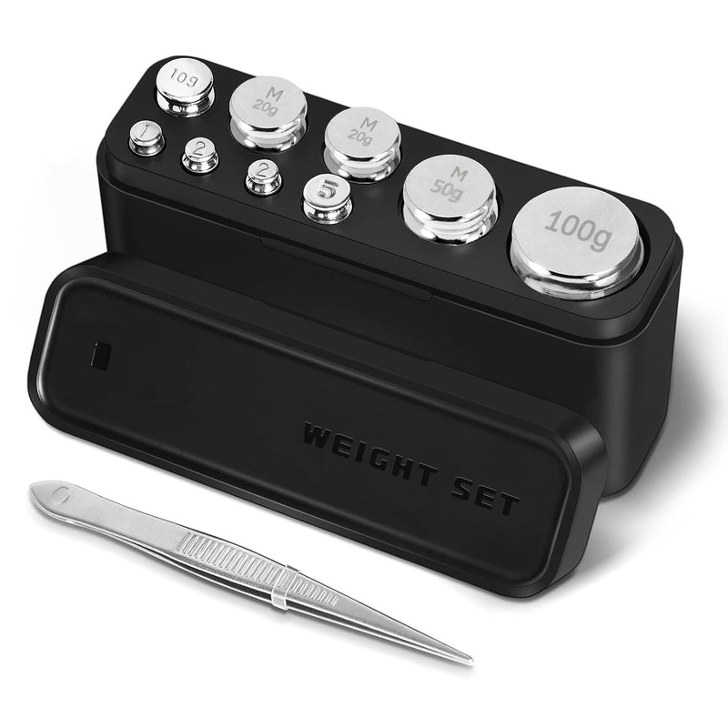 GRAM PRES Calibration Weights, Stainless Steel Scale Calibration Weight Kit | 210g, 9 pieces 1g 2g 5g 10g 20g 50g 100g calibration weight with storage box, tweezers for digital scale