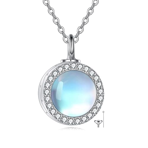 ONEFINITY Opal/Turquoise Urn Necklaces for Ashes Sterling Silver Opal Cremation Jewelry for Ashes Memory Jewelry for Women Moonstone