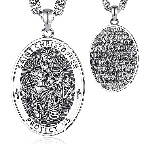 CELESTIA 925 Sterling Silver St. Michael/St. Christopher/St. Benedict/St. Gabriel/Virgin Mary/Jesus/Caravaca/Metatron/Seal of Seven Archangel Medals for Men Women Religious Gifts St. Christopher Oval