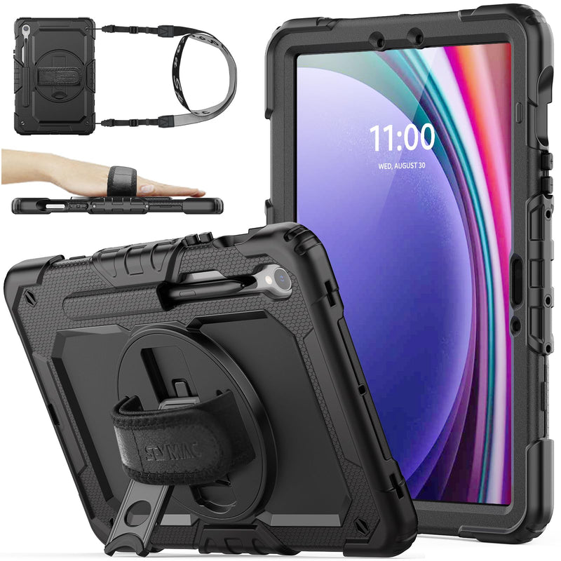 [Australia - AusPower] - SEYMAC stock for Samsung Galaxy Tab S9/ S9 FE 5G Tablet Case 2023 with Screen Protector Pencil Holder [360 Rotating Hand Strap] &Stand, Drop-Proof Case for Galaxy Tab S9 FE 10.9''/ S9 11'', Black1 case for Galaxy Tab S9 FE 10.9''/S9 11'' 
