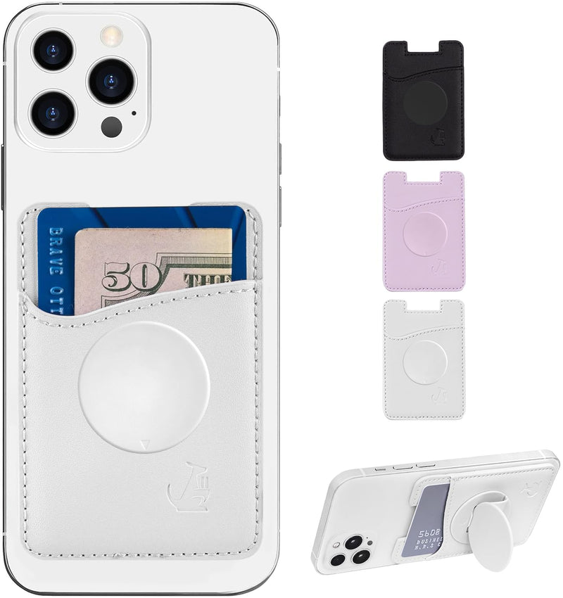 [Australia - AusPower] - Wallaroo Wallets Premium Leather Phone Card Holder with Stand - Non-Slip Interior Strong Adhesive Grip - Phone Wallet Stick - Slim, Lightweight & Durable - Compatible with Most Phones White 