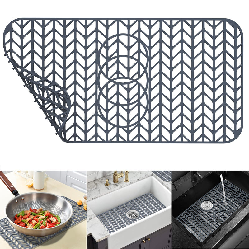 Sink Protectors for Kitchen Sink24"x12.5" 3 Reserved Holes Silicone Sink Mat | Various sizes and styles,Free-form cutting,Holes for different positions,Protector for sinks and dish,Food-grade silicone Gray 24"x12.5"