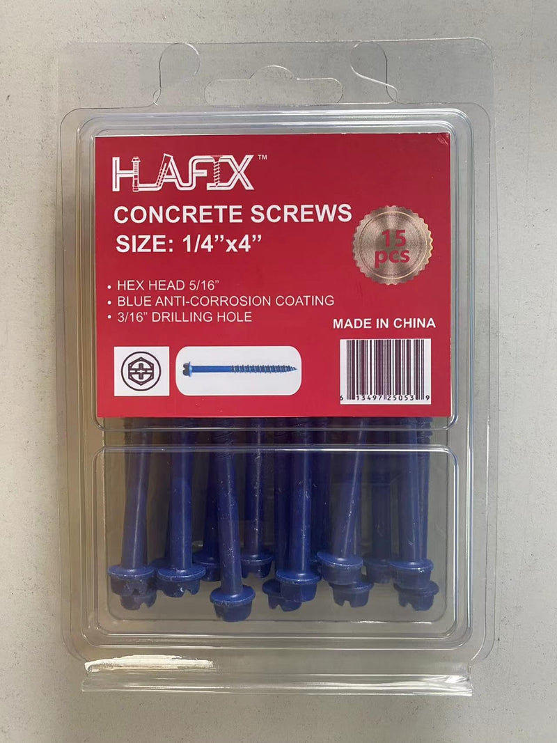 [Australia - AusPower] - Fastener Blue Ruspert Coating Concrete Screw 1/4x4, Hex Washer Head, Sharp Point, 15pcs in Blister Package 