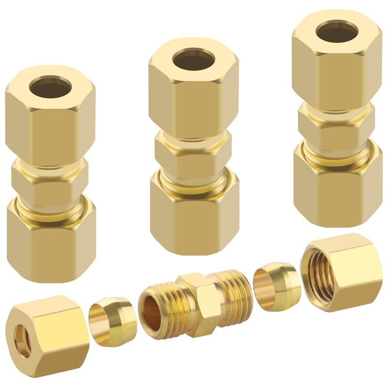 [Australia - AusPower] - Brass Tube Pipe Compression Fitting,1/4" Tube OD x 1/4" Tube OD Ice Maker Water Line Compression Union Connector Gas Tubing Compression Fitting 4Pcs 4Pcs 1/4" 